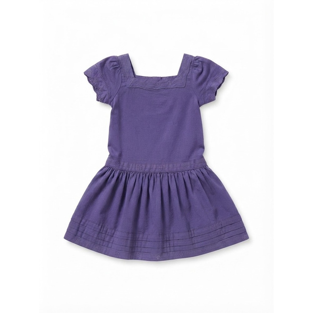 Boden Dress Kids 7-8Y Purple Good Eyelet Lace Drop Waist Short Sleeve